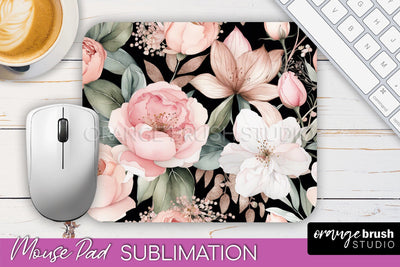 Floral Mouse Pad PNG - Pink Flowers Mousepad Sublimation Sublimation OrangeBrushStudio 
