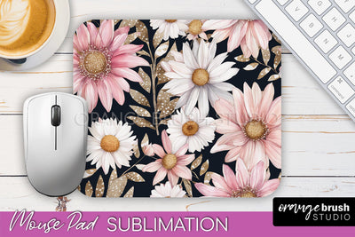 Floral Mouse Pad PNG - Pink Flowers Mousepad Sublimation Sublimation OrangeBrushStudio 