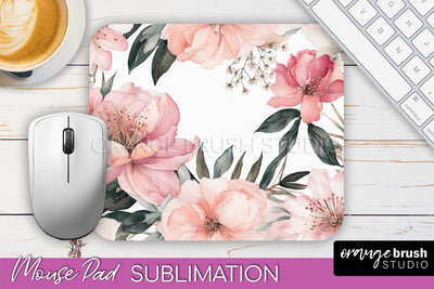 Floral Mouse Pad PNG - Pink Flowers Mousepad Sublimation Sublimation OrangeBrushStudio 