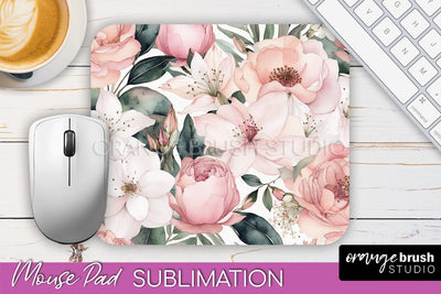Floral Mouse Pad PNG - Pink Flowers Mousepad Sublimation Sublimation OrangeBrushStudio 