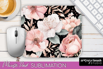 Floral Mouse Pad PNG - Pink Flowers Mousepad Sublimation Sublimation OrangeBrushStudio 
