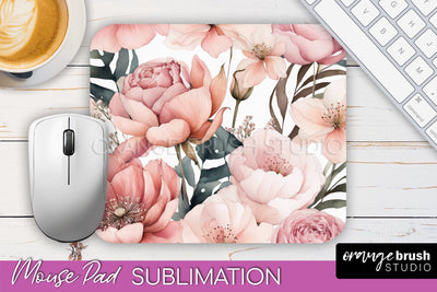 Floral Mouse Pad PNG - Pink Flowers Mousepad Sublimation Sublimation OrangeBrushStudio 