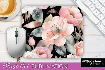 Floral Mouse Pad PNG - Pink Flowers Mousepad Sublimation Sublimation OrangeBrushStudio 