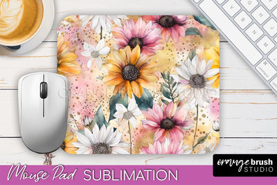 Floral Mouse Pad PNG - Pink Flowers Mousepad Sublimation Sublimation OrangeBrushStudio 