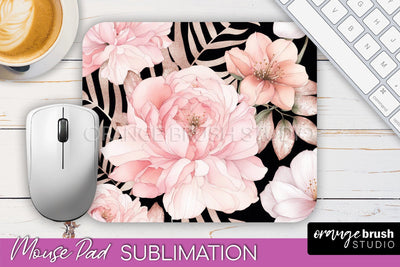 Floral Mouse Pad PNG - Pink Flowers Mousepad Sublimation Sublimation OrangeBrushStudio 