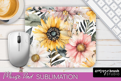 Floral Mouse Pad PNG - Pink Flowers Mousepad Sublimation Sublimation OrangeBrushStudio 