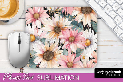 Floral Mouse Pad PNG - Pink Flowers Mousepad Sublimation Sublimation OrangeBrushStudio 