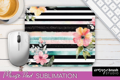 Floral Mouse Pad PNG - Pink Flowers Mousepad Sublimation Sublimation OrangeBrushStudio 