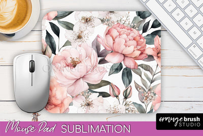 Floral Mouse Pad PNG - Pink Flowers Mousepad Sublimation Sublimation OrangeBrushStudio 
