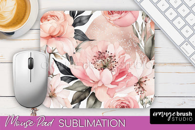 Floral Mouse Pad PNG - Pink Flowers Mousepad Sublimation Sublimation OrangeBrushStudio 