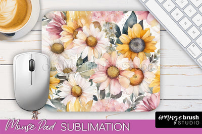 Floral Mouse Pad PNG - Pink Flowers Mousepad Sublimation Sublimation OrangeBrushStudio 