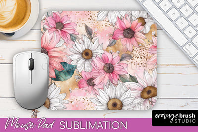 Floral Mouse Pad PNG - Pink Flowers Mousepad Sublimation Sublimation OrangeBrushStudio 