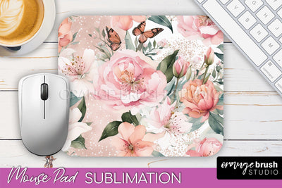 Floral Mouse Pad PNG - Pink Flowers Mousepad Sublimation Sublimation OrangeBrushStudio 