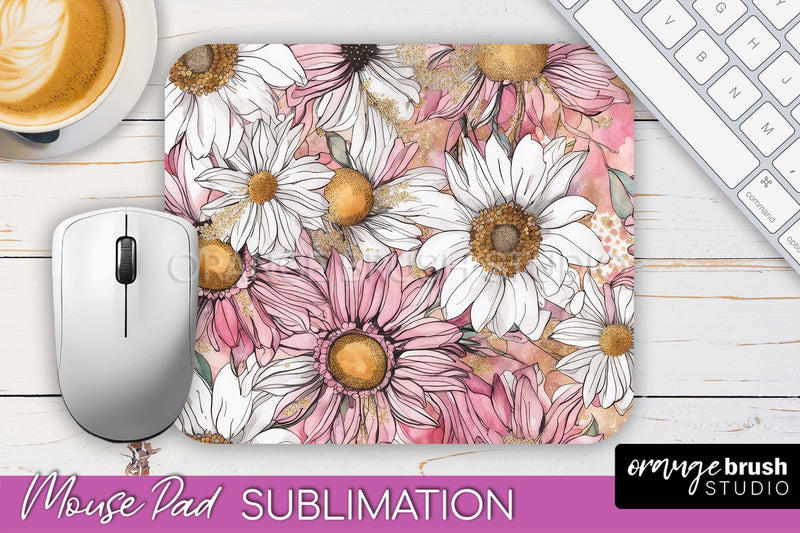 Floral Mouse Pad PNG - Pink Flowers Mousepad Sublimation Sublimation OrangeBrushStudio 