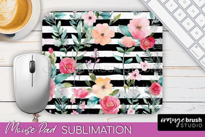Floral Mouse Pad PNG - Pink Flowers Mousepad Sublimation Sublimation OrangeBrushStudio 