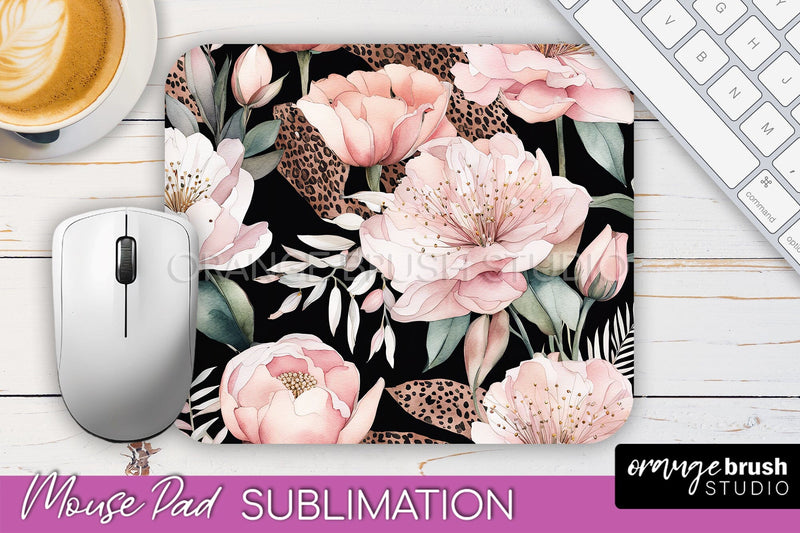Floral Mouse Pad PNG - Pink Flowers Mousepad Sublimation Sublimation OrangeBrushStudio 