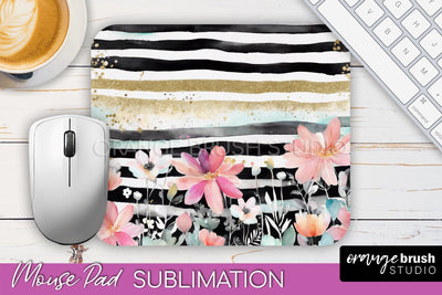 Floral Mouse Pad PNG - Pink Flowers Mousepad Sublimation Sublimation OrangeBrushStudio 