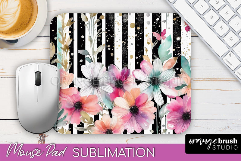Floral Mouse Pad PNG - Pink Flowers Mousepad Sublimation Sublimation OrangeBrushStudio 