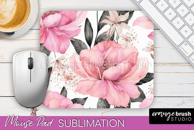 Floral Mouse Pad PNG - Pink Flowers Mousepad Sublimation Sublimation OrangeBrushStudio 