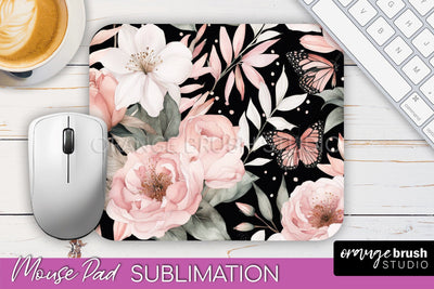 Floral Mouse Pad PNG - Pink Flowers Mousepad Sublimation Sublimation OrangeBrushStudio 