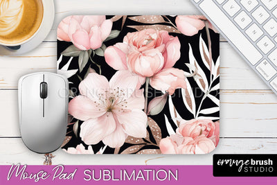 Floral Mouse Pad PNG - Pink Flowers Mousepad Sublimation Sublimation OrangeBrushStudio 