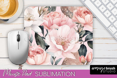 Floral Mouse Pad PNG - Pink Flowers Mousepad Sublimation Sublimation OrangeBrushStudio 
