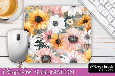 Floral Mouse Pad PNG - Pink Flowers Mousepad Sublimation Sublimation OrangeBrushStudio 