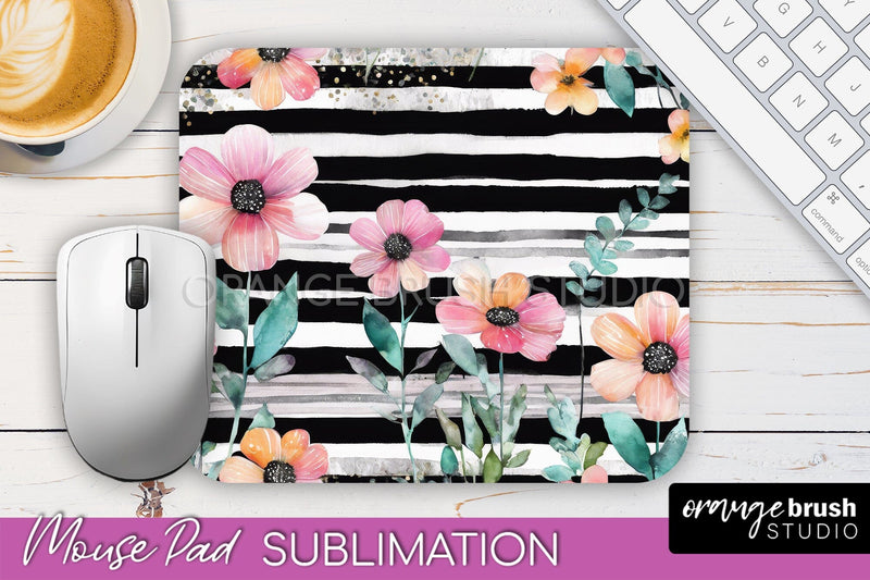 Floral Mouse Pad PNG - Pink Flowers Mousepad Sublimation Sublimation OrangeBrushStudio 