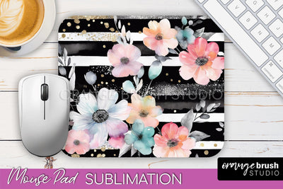 Floral Mouse Pad PNG - Pink Flowers Mousepad Sublimation Sublimation OrangeBrushStudio 