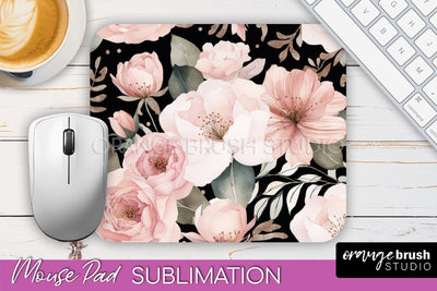 Floral Mouse Pad PNG - Pink Flowers Mousepad Sublimation Sublimation OrangeBrushStudio 