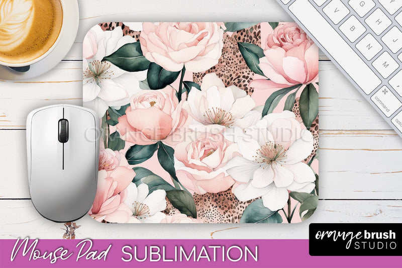 Floral Mouse Pad PNG - Pink Flowers Mousepad Sublimation Sublimation OrangeBrushStudio 