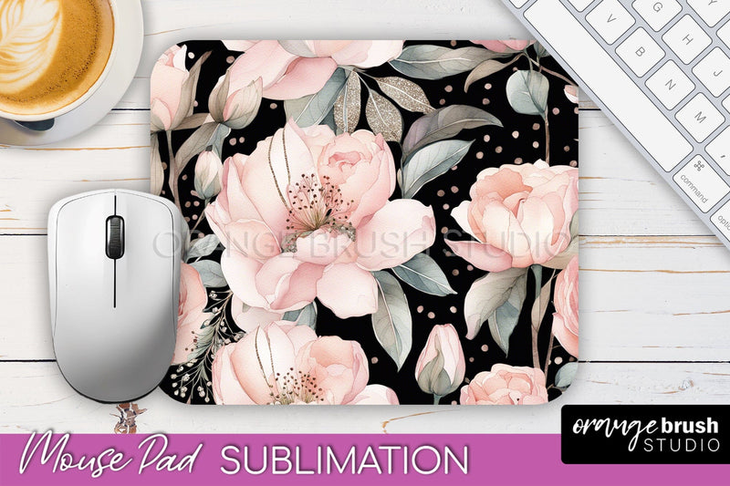 Floral Mouse Pad PNG - Pink Flowers Mousepad Sublimation Sublimation OrangeBrushStudio 