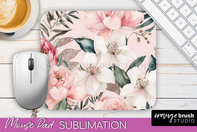 Floral Mouse Pad PNG - Pink Flowers Mousepad Sublimation Sublimation OrangeBrushStudio 