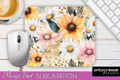 Floral Mouse Pad PNG - Pink Flowers Mousepad Sublimation Sublimation OrangeBrushStudio 