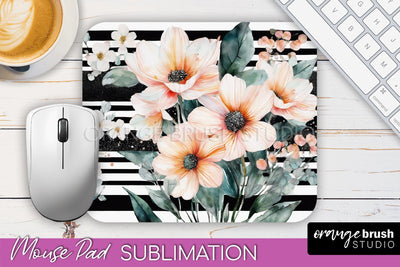 Floral Mouse Pad PNG - Pink Flowers Mousepad Sublimation Sublimation OrangeBrushStudio 