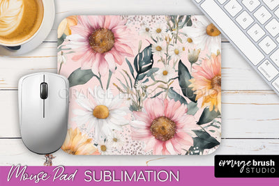 Floral Mouse Pad PNG - Pink Flowers Mousepad Sublimation Sublimation OrangeBrushStudio 