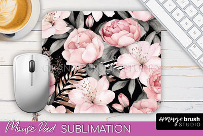 Floral Mouse Pad PNG - Pink Flowers Mousepad Sublimation Sublimation OrangeBrushStudio 