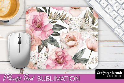 Floral Mouse Pad PNG - Pink Flowers Mousepad Sublimation Sublimation OrangeBrushStudio 