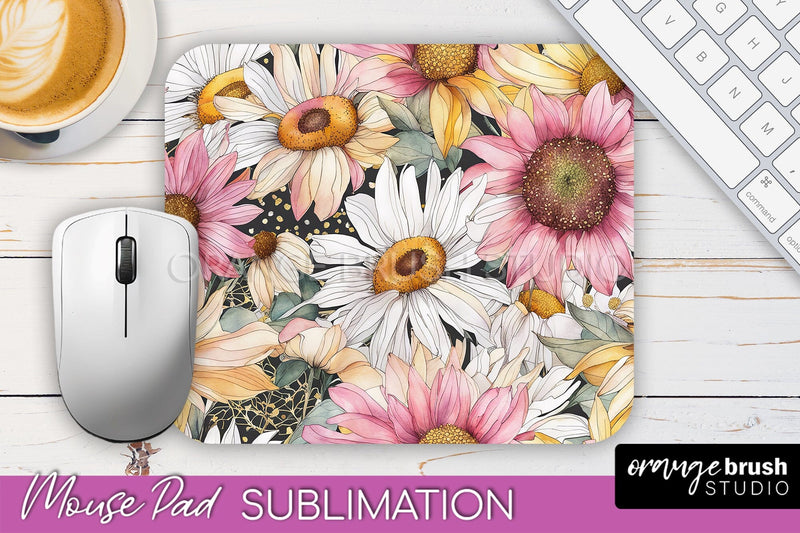Floral Mouse Pad PNG - Pink Flowers Mousepad Sublimation Sublimation OrangeBrushStudio 