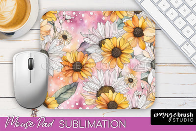 Floral Mouse Pad PNG - Pink Flowers Mousepad Sublimation Sublimation OrangeBrushStudio 