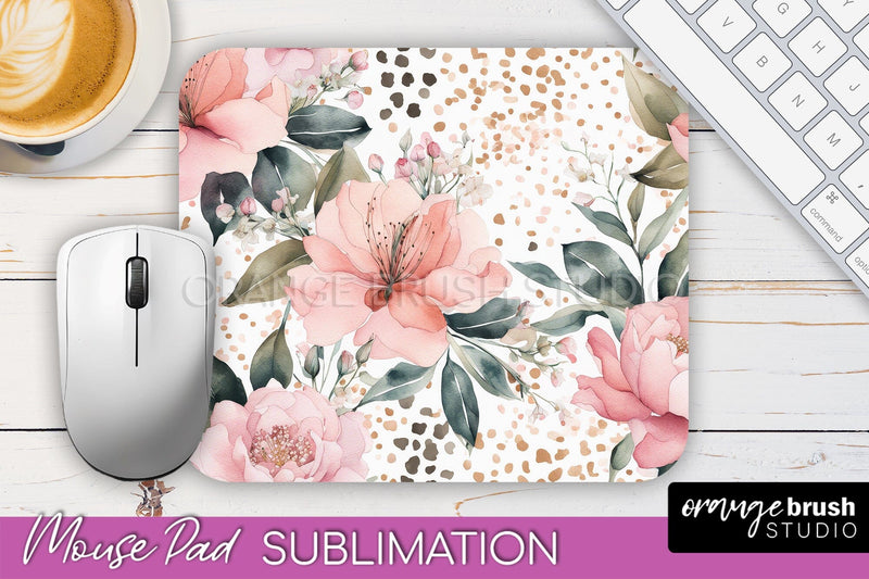 Floral Mouse Pad PNG - Pink Flowers Mousepad Sublimation Sublimation OrangeBrushStudio 
