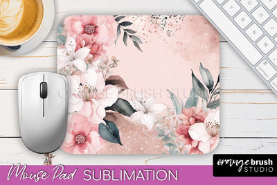 Floral Mouse Pad PNG - Pink Flowers Mousepad Sublimation Sublimation OrangeBrushStudio 
