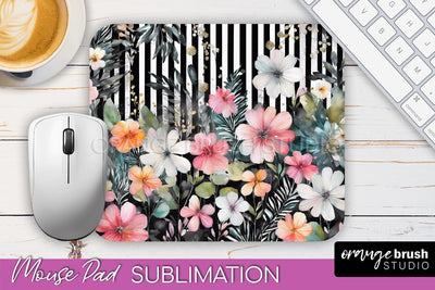 Floral Mouse Pad PNG - Pink Flowers Mousepad Sublimation Sublimation OrangeBrushStudio 