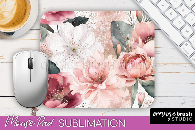 Floral Mouse Pad PNG - Pink Flowers Mousepad Sublimation Sublimation OrangeBrushStudio 