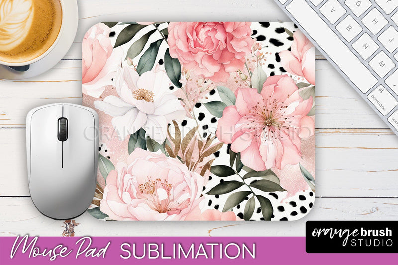 Floral Mouse Pad PNG - Pink Flowers Mousepad Sublimation Sublimation OrangeBrushStudio 