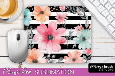 Floral Mouse Pad PNG - Pink Flowers Mousepad Sublimation Sublimation OrangeBrushStudio 