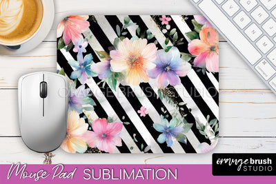 Floral Mouse Pad PNG - Pink Flowers Mousepad Sublimation Sublimation OrangeBrushStudio 