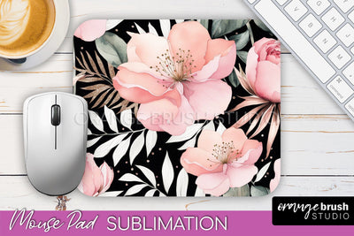 Floral Mouse Pad PNG - Pink Flowers Mousepad Sublimation Sublimation OrangeBrushStudio 