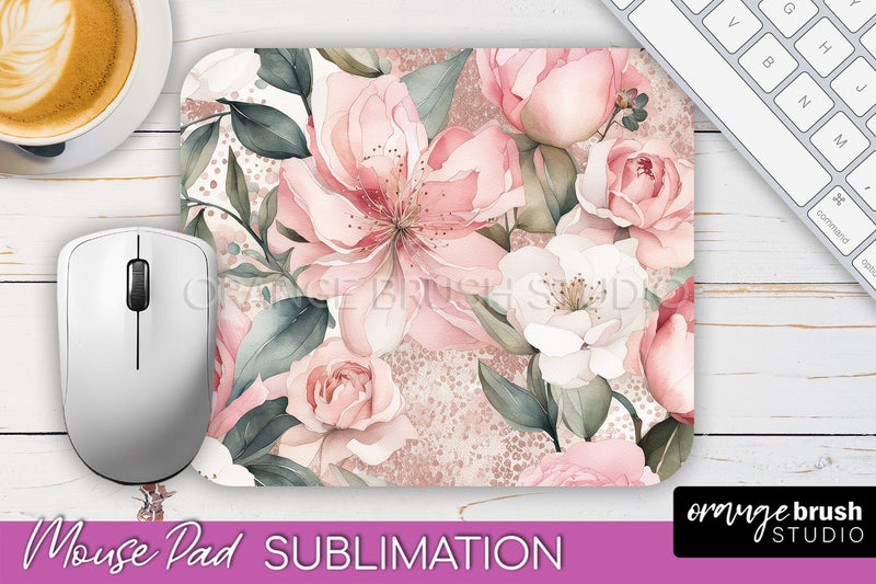 Floral Mouse Pad PNG - Pink Flowers Mousepad Sublimation Sublimation OrangeBrushStudio 