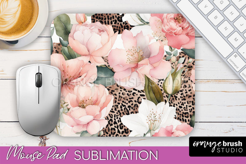 Floral Mouse Pad PNG - Pink Flowers Mousepad Sublimation Sublimation OrangeBrushStudio 